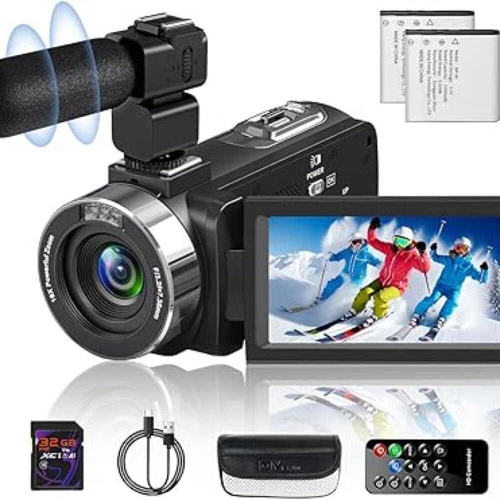 4K Digital Video Camera Camcorder 44MP Vlogging IR Night Vision + Mic 32GB